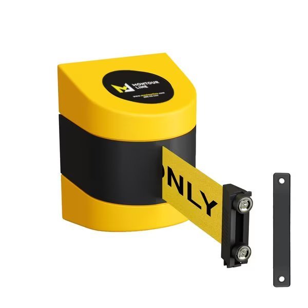Retractable Belt Barrier YW Magnetic Wall Mount 11' Auth...Belt (M), Montour Line, Mfr#: WMX140-YW-AUTHYB-M-M-110